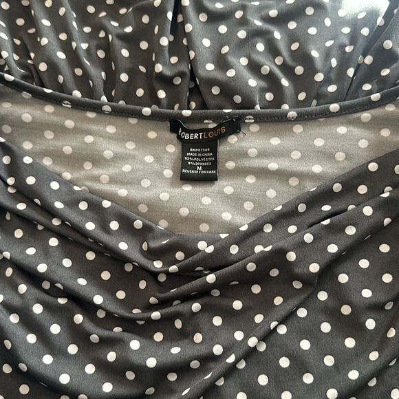 Robert Louis Gray Polka Dot Cinch Waist Silky Blouse Medium M - Picture 6 of 6